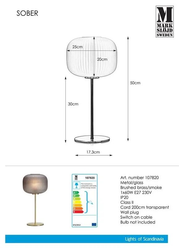 Lampada da tavolo Smoke Sober - Markslöjd