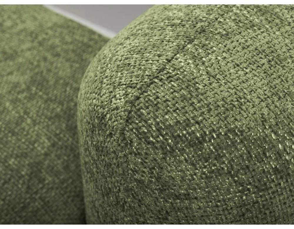 Divano angolare verde allungabile/con contenitore (con penisola a sinistra/con chaise lounge) con rivestimento in ciniglia Mele – Makamii