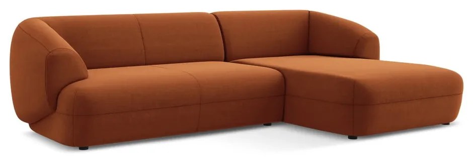 Divano angolare arancione (con penisola a destra) con rivestimento in velluto Moana – Makamii
