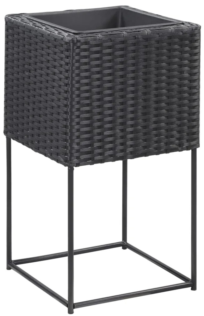 Letti Rialzati da Giardino 3 pz in Polyrattan Nero