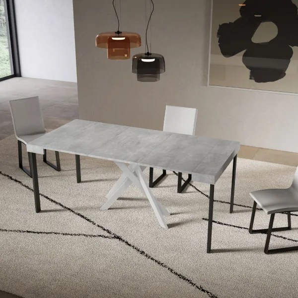 Consolle allungabile Libo Small - Cemento gambe bianche 90x40/196 cm