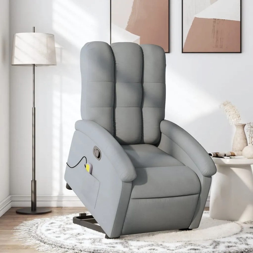 Poltrona Alzapersona Massaggi Reclinabile Grigio Chiaro Tessuto /