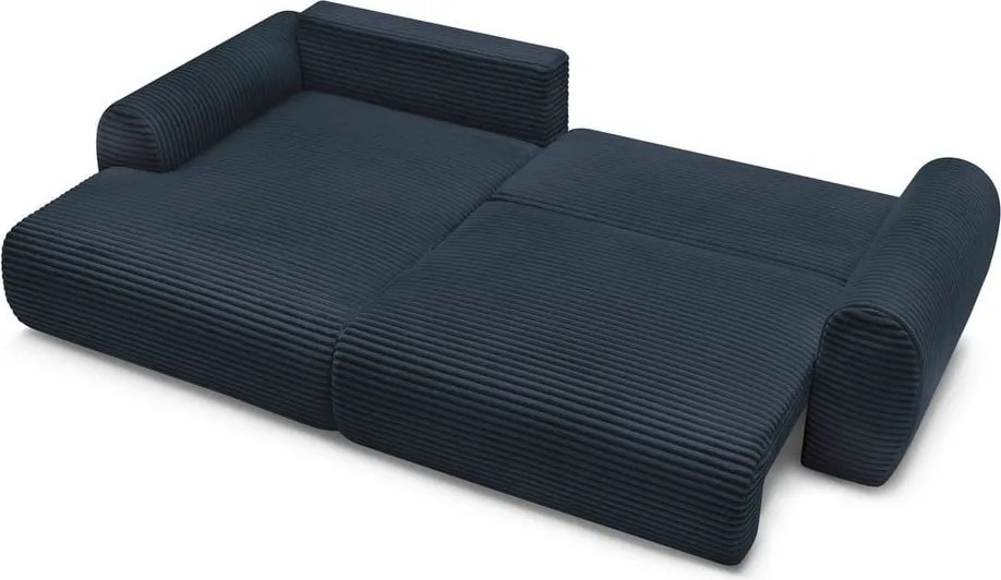 Divano angolare in blu scuro allungabile (con penisola a sinistra) con rivestimento in velluto a coste Lucien – Bobochic Paris