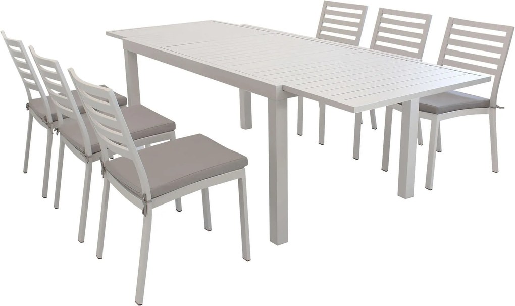 DEXTER - set tavolo in alluminio cm 160/240 x 90 x 75 h con 6 sedie Dexter