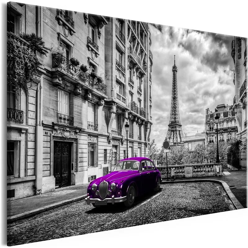 Quadro Car in Paris (1 Part) Violet Wide  Colore Viola, Dimensioni e Misure 90x60