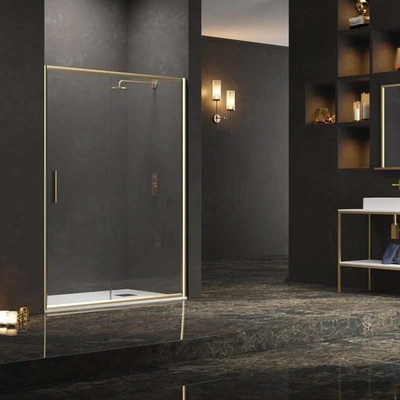 Kamalu - Doccia nicchia 110 cm profilo oro opaco| KEF4000