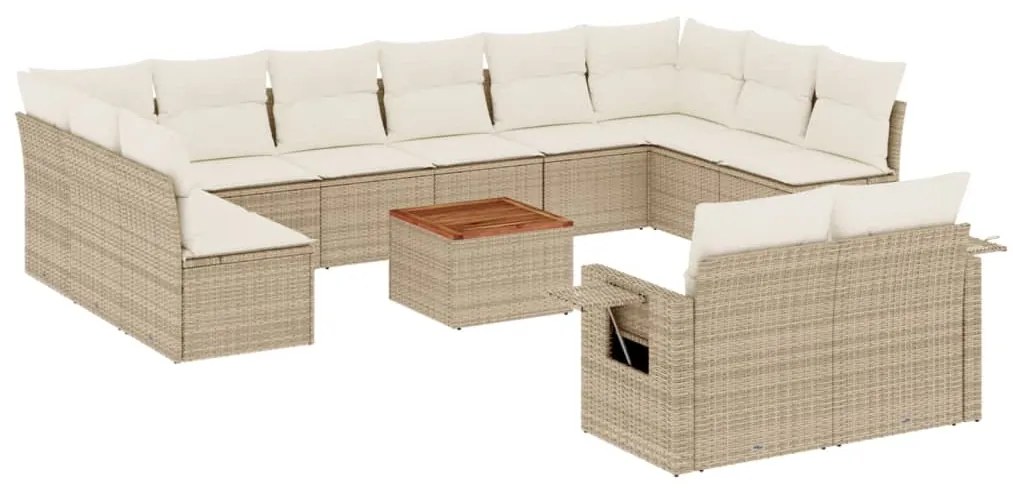 Set divano da giardino 13 pz con cuscini beige in polyrattan