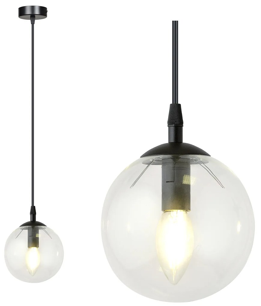 Sospensione Moderna 1 Luce Kali In Acciaio Nero E Sfera In Vetro Trasparente
