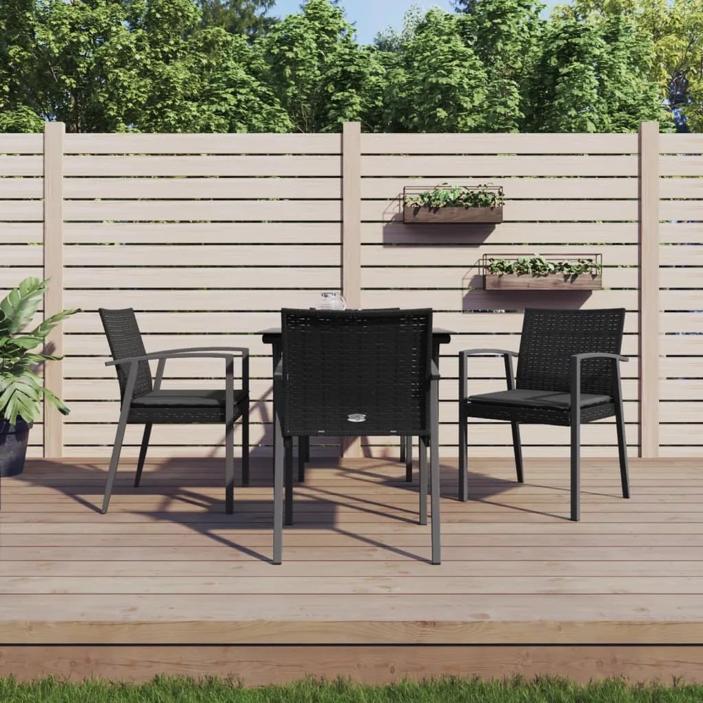 Set pranzo da giardino 5pz con cuscini in polyrattan e acciaio