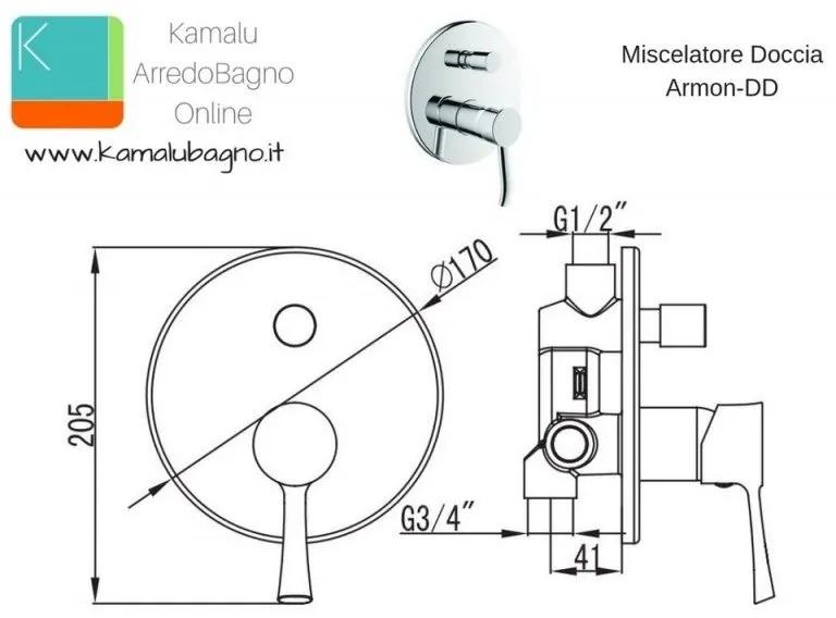 Kamalu - miscelatore incasso doccia con deviatore modello armon-dd