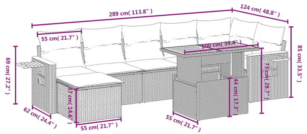 Set divano da giardino 8 pz con cuscini grigio in polyrattan