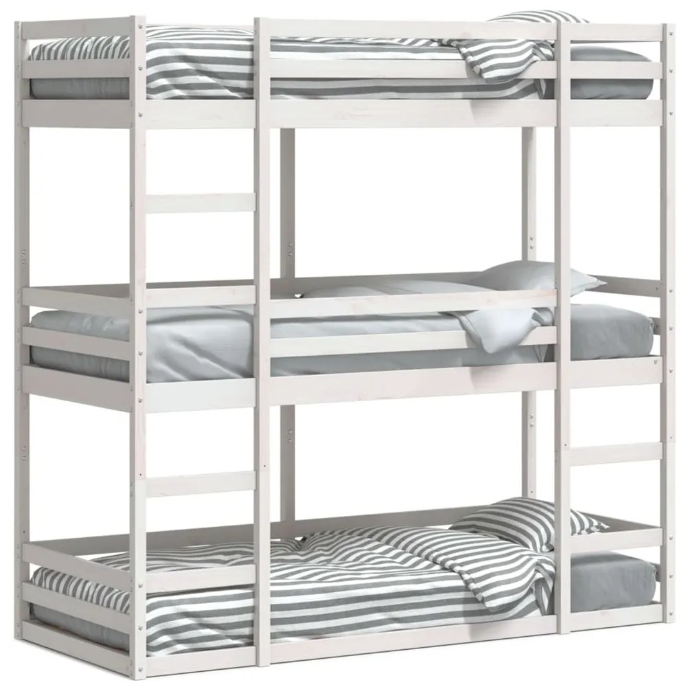 Letto a castello triplo bianco 80x200 cm legno massello di pino