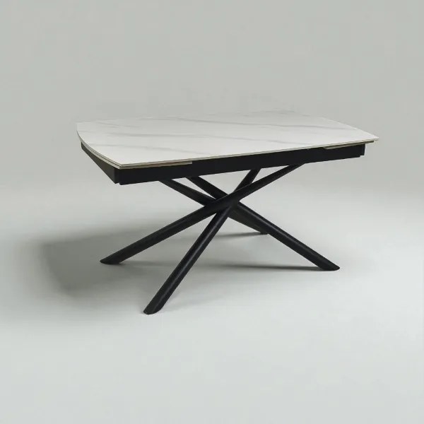 Tavolo allungabile 140-200x90 cm piano marmo bianco e gambe nere - VERAL