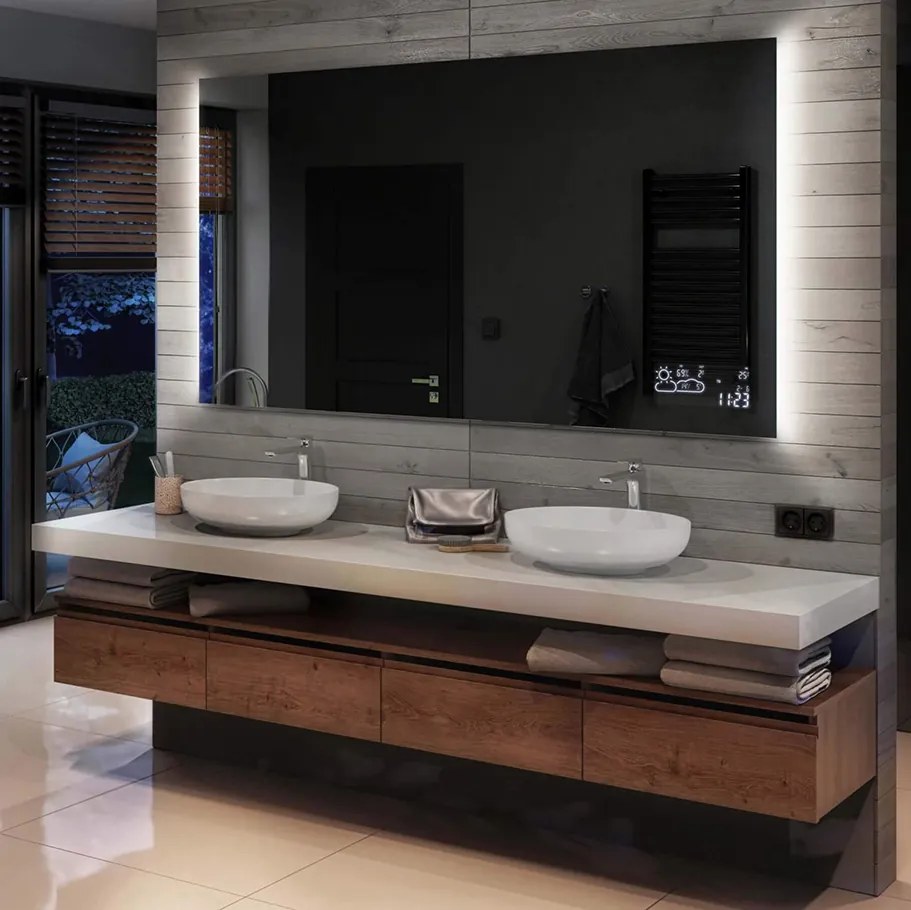 Rettangolare specchio bagno con luce LED L62 specchio retroilluminato da trucco con Specchio cosmetico, Tappetino riscaldante