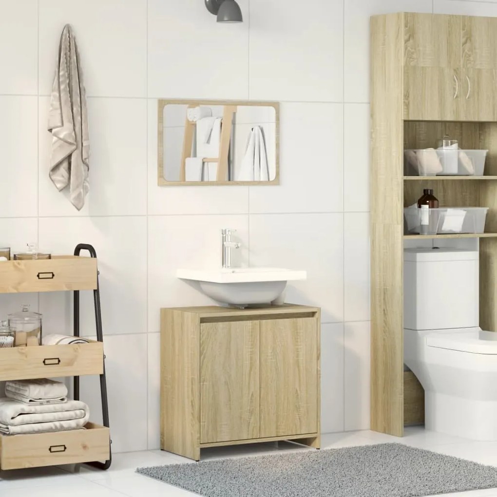 Set mobili da bagno 2 pz rovere sonoma in legno multistrato