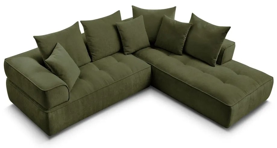 Divano angolare verde (penisola a destra/a L) con rivestimento in ciniglia Whesley – Bobochic Paris