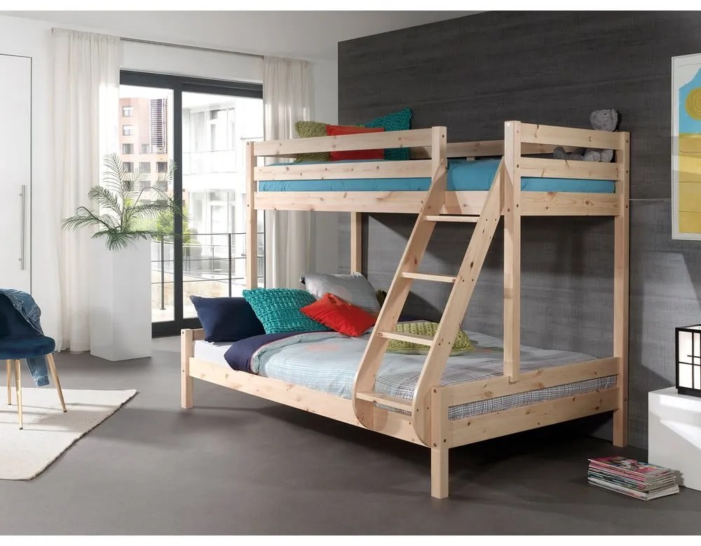 Letto a castello in legno di pino 140x200/90x200 cm in colore naturale Pino - Vipack