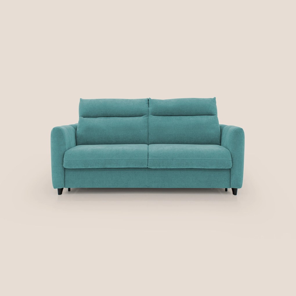 Peonia divano letto scandinavo con materasso H18 cm e morbido e alto schienale in tessuto Bouclé impermeabile T07 azzurro