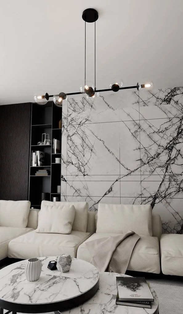 Lampadario a Sospensione in Acciaio e Vetro ROSSI 6 Nero 6xE14