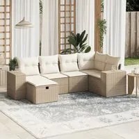 Set Divano da Giardino 6 pz con Cuscini Beige in Polyrattan 3264414