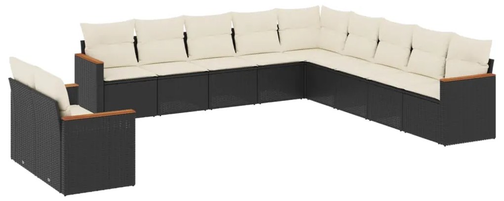 Set Divani da Giardino 11 pz con Cuscini in Polyrattan Nero