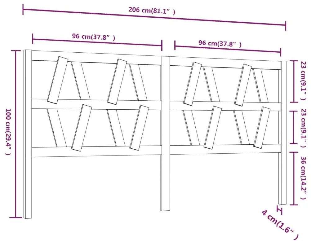 Testiera per Letto Bianca 206x4x100 cm Legno Massello di Pino