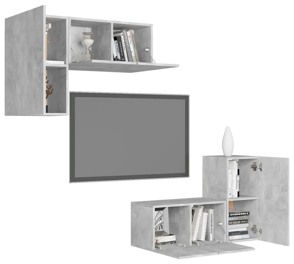 Set di mobili porta tv 4 pz grigio cemento in legno multistrato