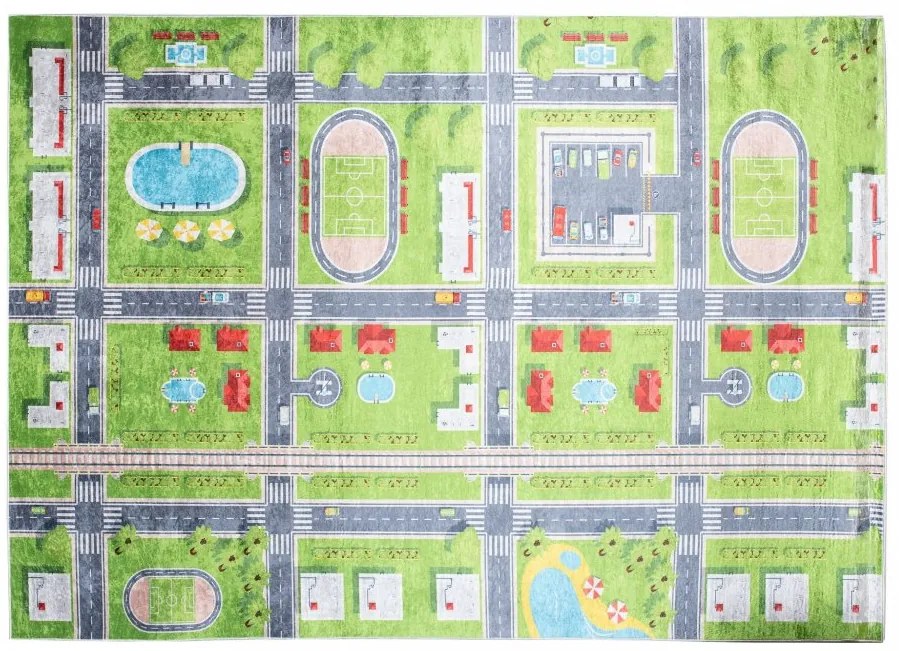 Tappeto per bambini con motivo di città verde Larghezza: 120 cm | Lunghezza: 170 cm