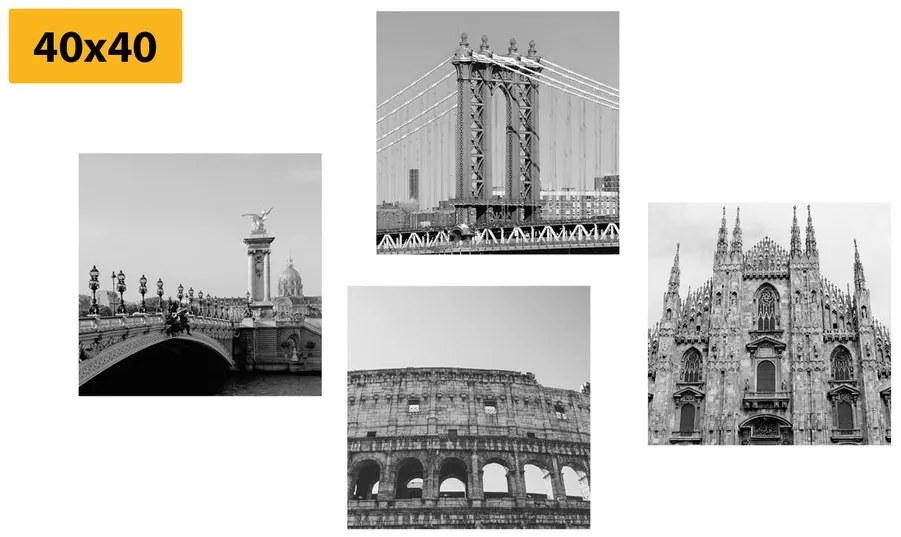 Set di quadri – Città in bianco e nero
