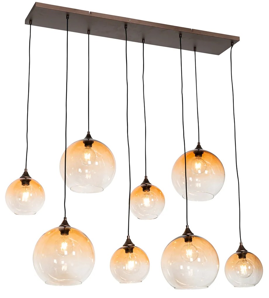 Lampada a sospensione Art Déco bronzo scuro con vetro ambrato 8 luci - Sandra