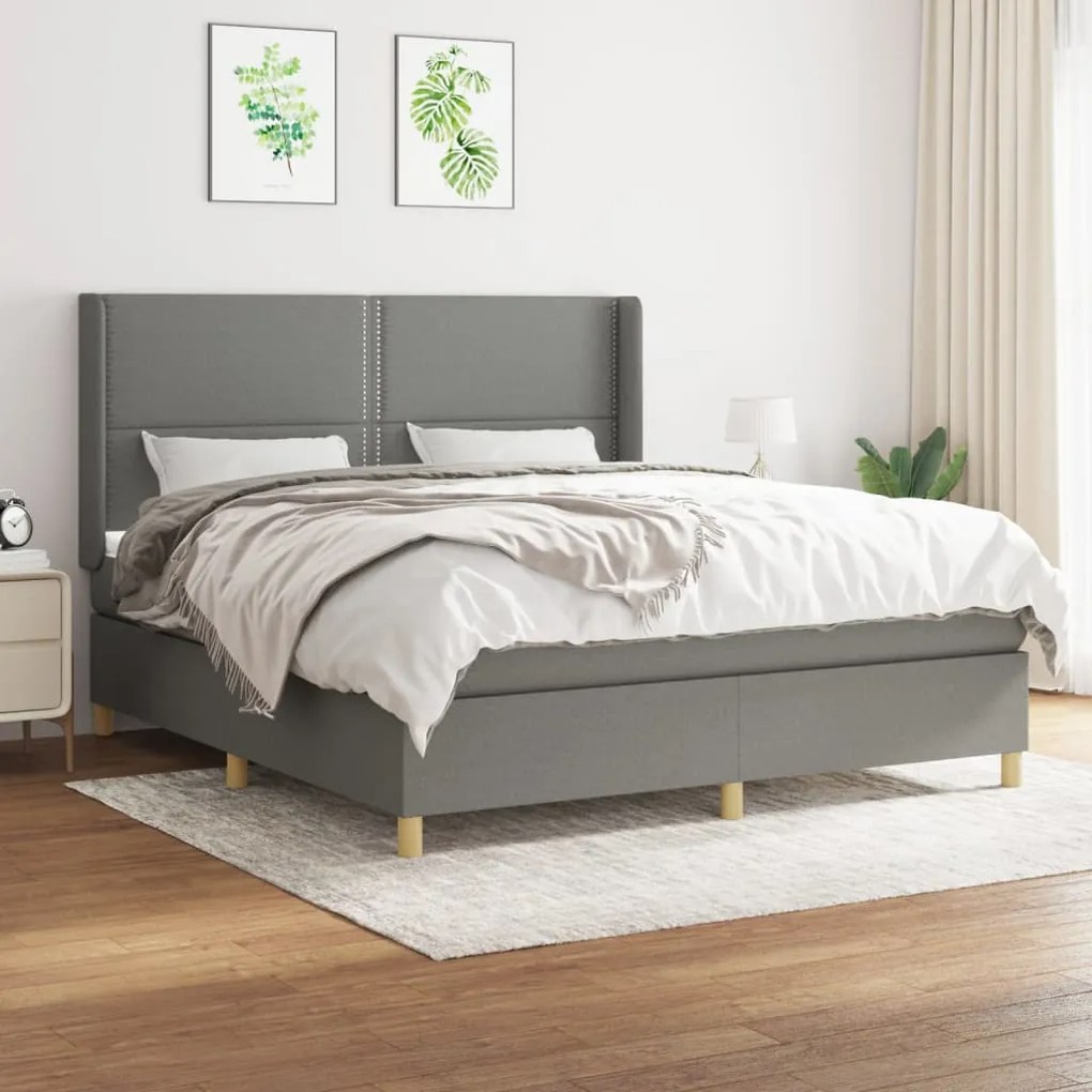 Giroletto a molle con materasso grigio scuro 180x200 cm tessuto