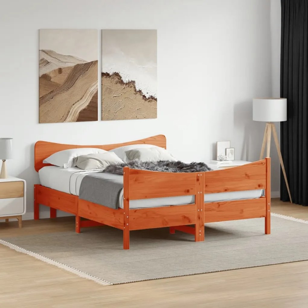 Giroletto con testiera marrone cera 140x190 cm massello pino