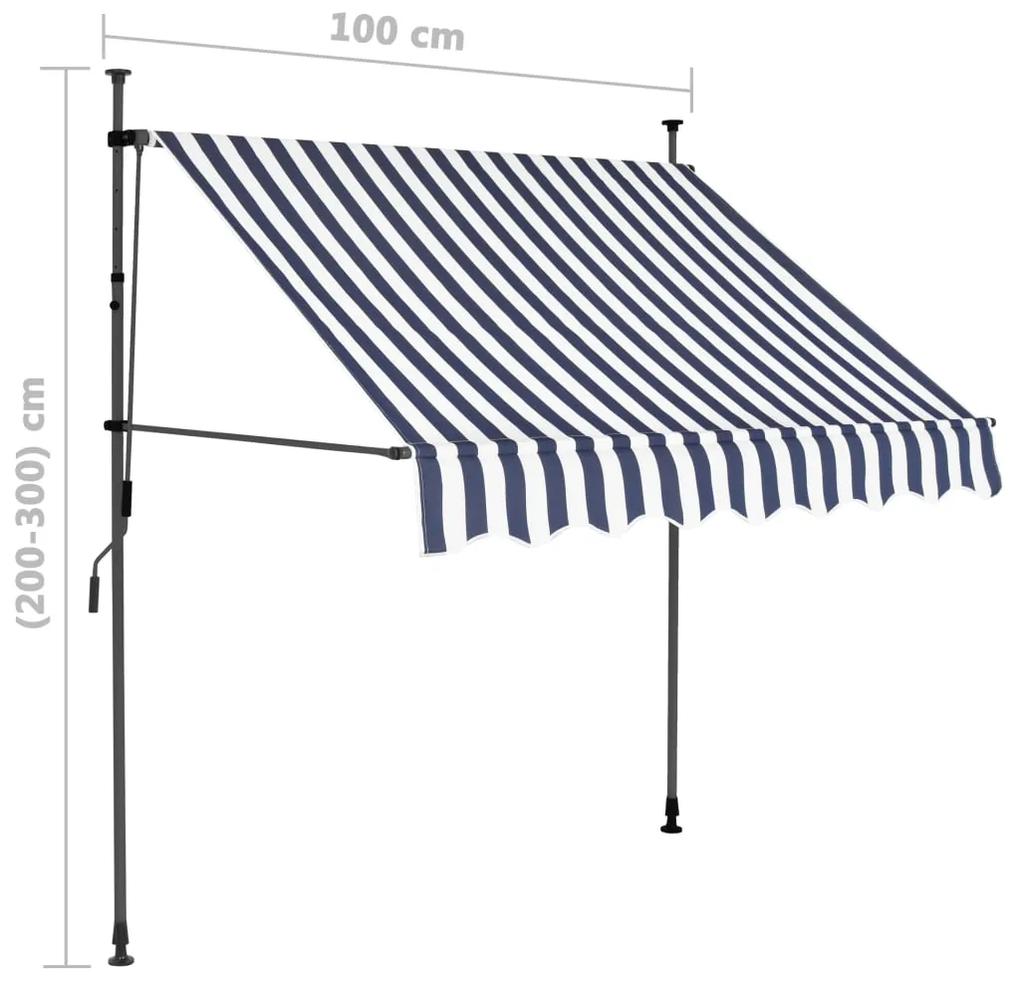 Tenda da Sole Retrattile Manuale con LED 100 cm Blu e Bianca
