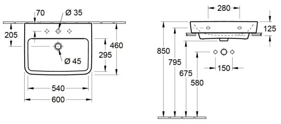 Villeroy & Boch 4A416G01 - Lavabo sospeso O.NOVO 60x46 cm ceramica/bianco
