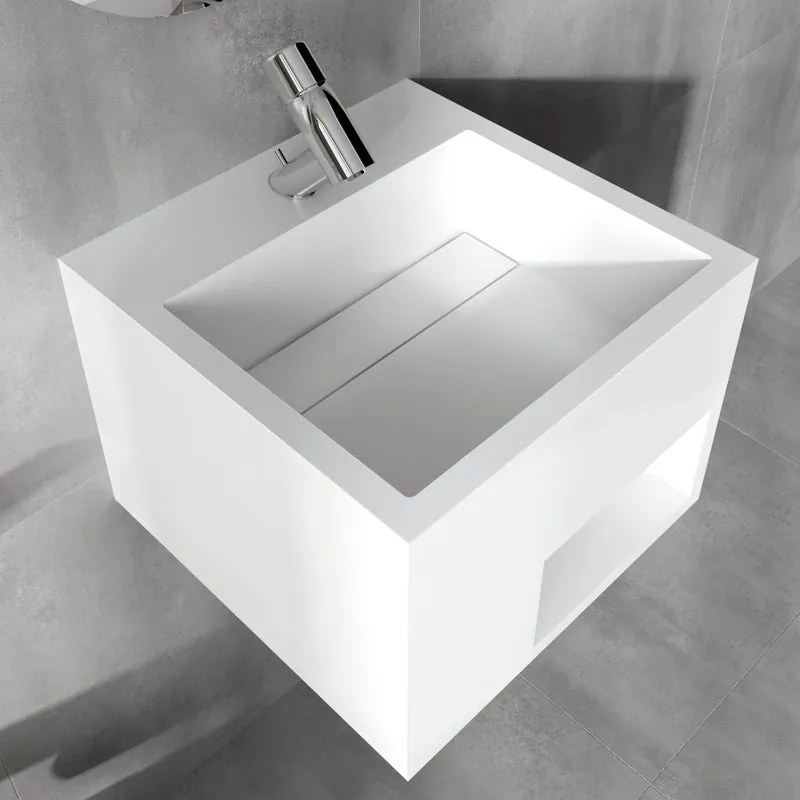 Lavabo sospeso quadrato H 30 x P 40 cm in resina bianco