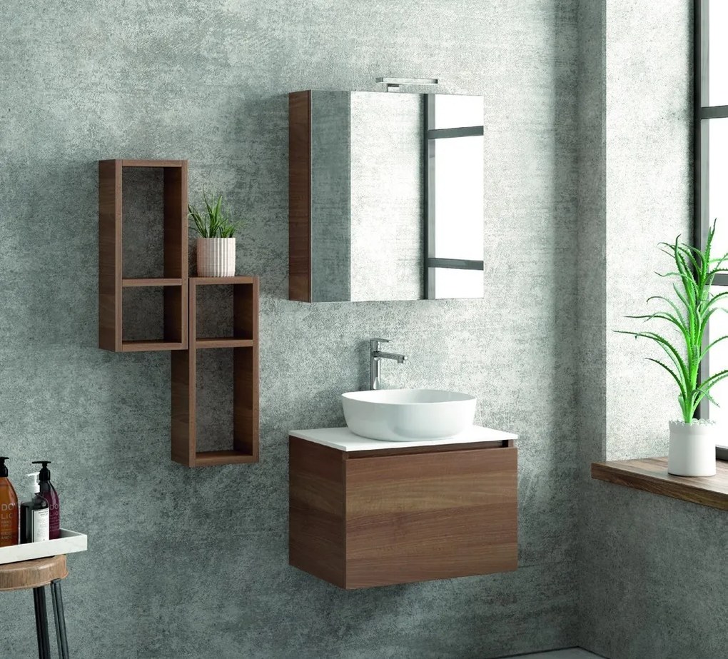 Composizione mobiletto bagno 60 cm, 2 pensili e specchio contenitore SP-60C - KAMALU
