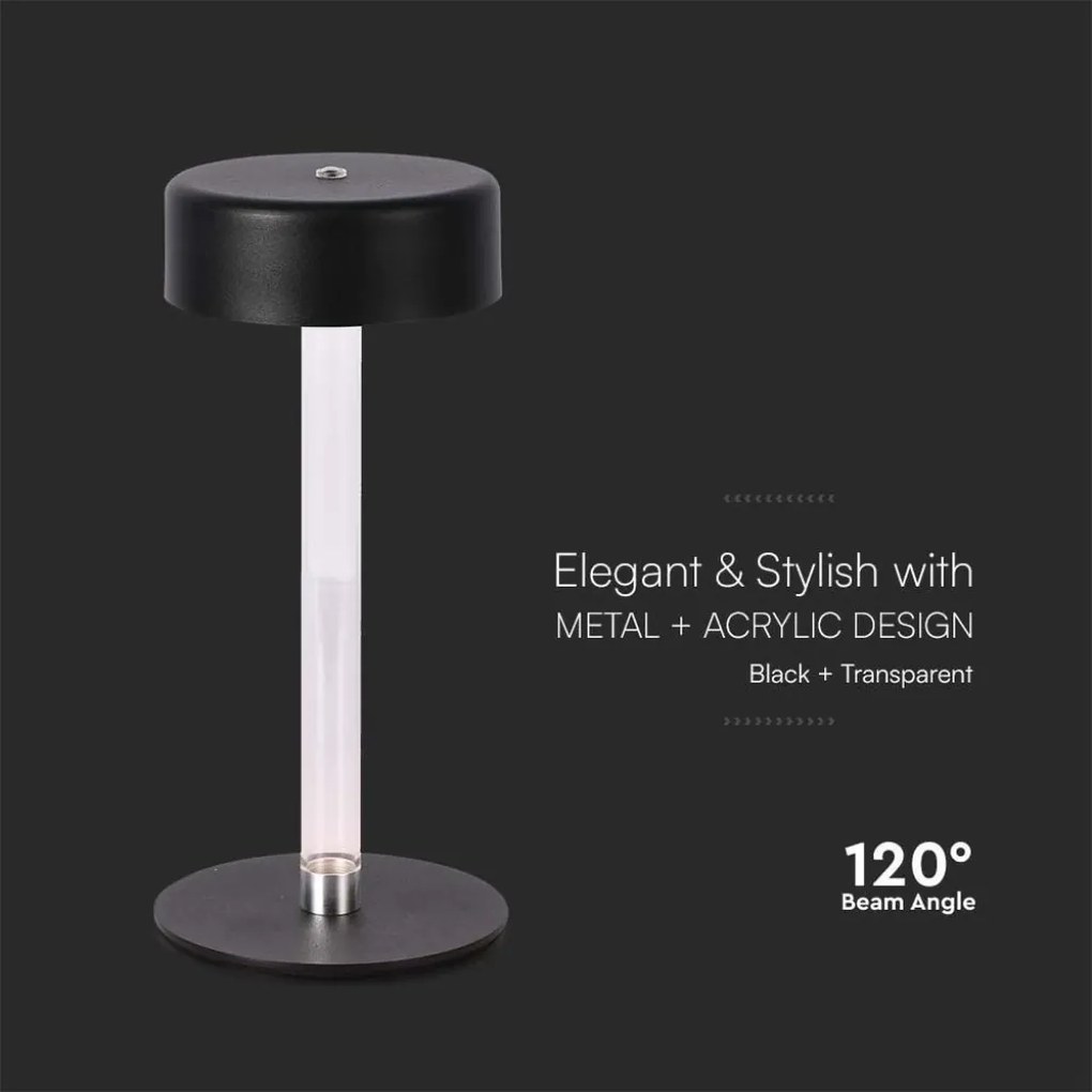 V-Tac Lampada LED da Tavolo 3W USB-C Touch Dimmerabile Nera/Bianca