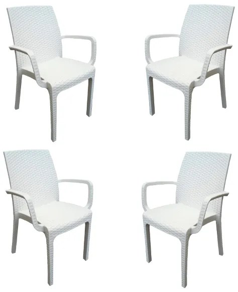 Sedia poltrona indiana in simil rattan per esterno interno set 4 pezzi BIANCO