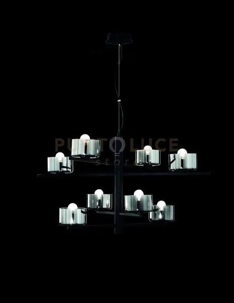Sospensione figaro 8 luci attacco e14 nero e fume' d.94cm h.51cm