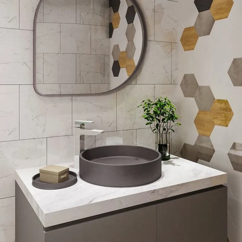 Lavabo da appoggio rotondo con finitura terrazzo cemento| KTERE-430D - KAMALU