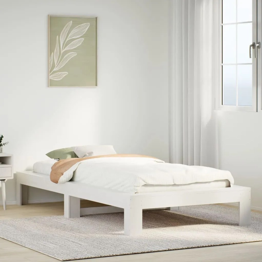 Letto senza materasso bianco 75x190 in legno massello di pino