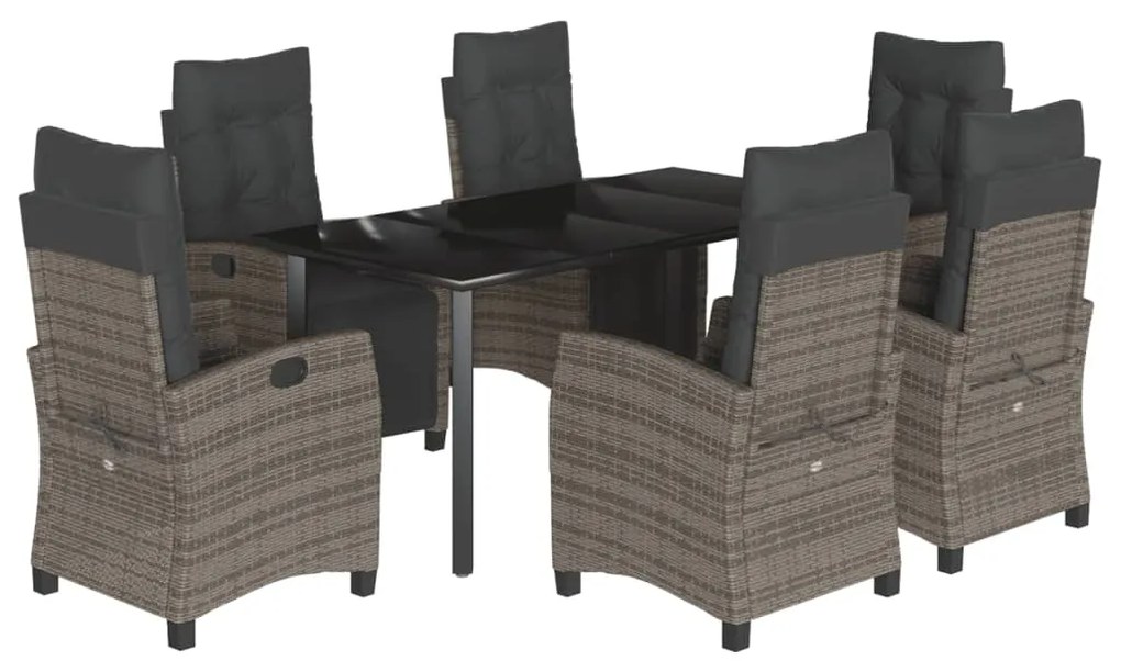 Set da pranzo da giardino 7 pz con cuscini in polyrattan grigio