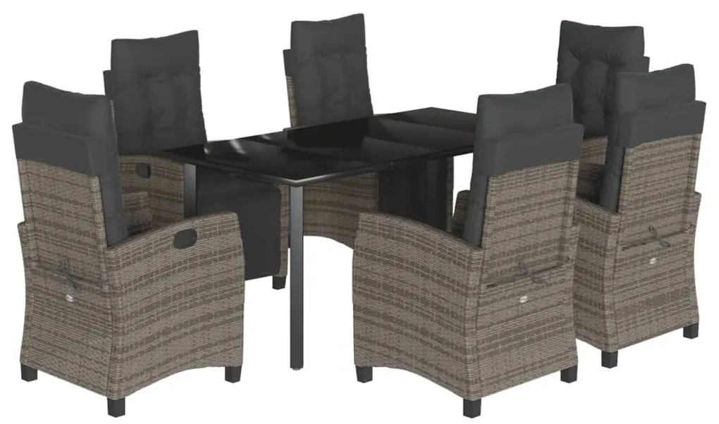 Set da pranzo da giardino 7 pz con cuscini in polyrattan grigio