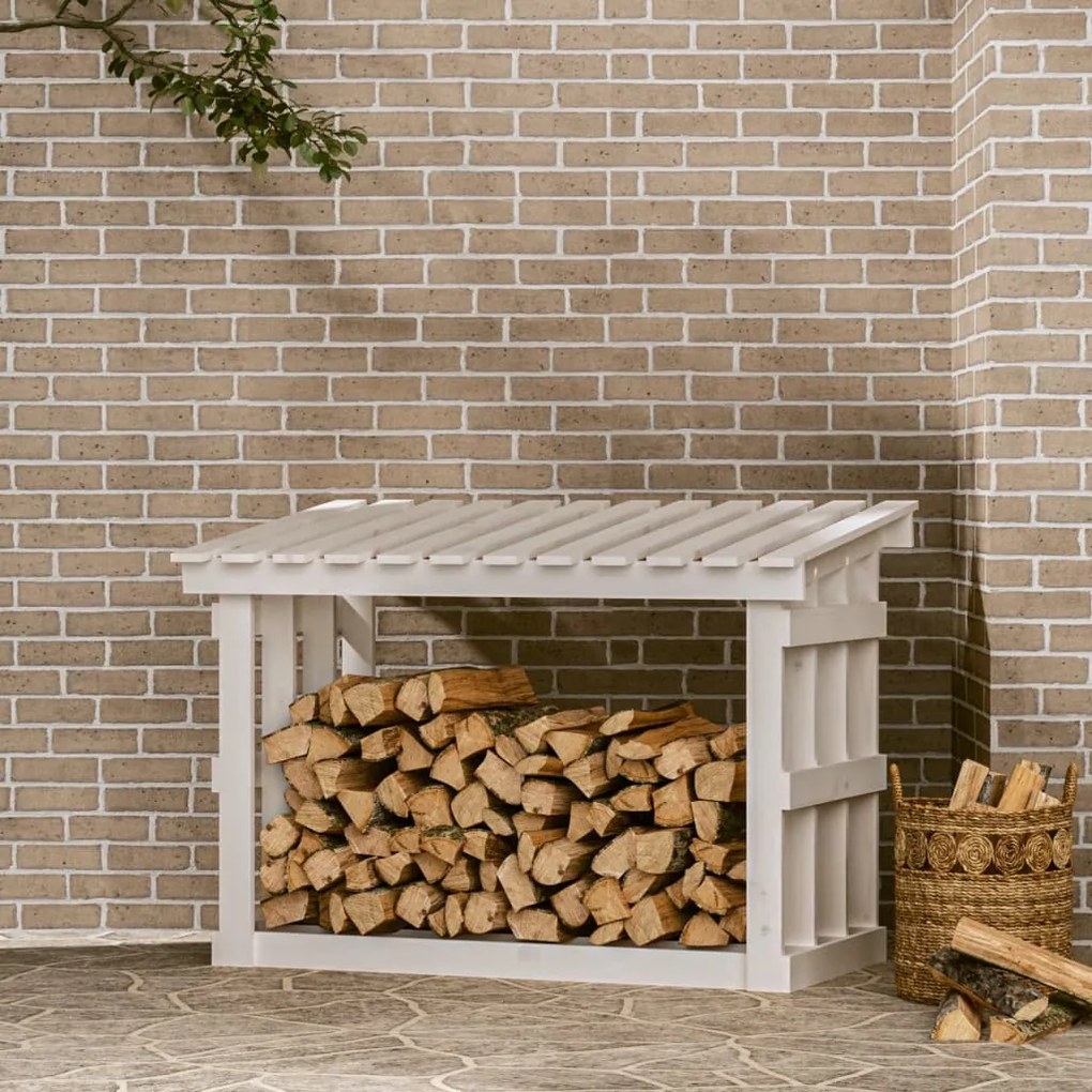 Portalegna Bianco 108x64,5x77 Cm İn Legno Massello Di Pino /