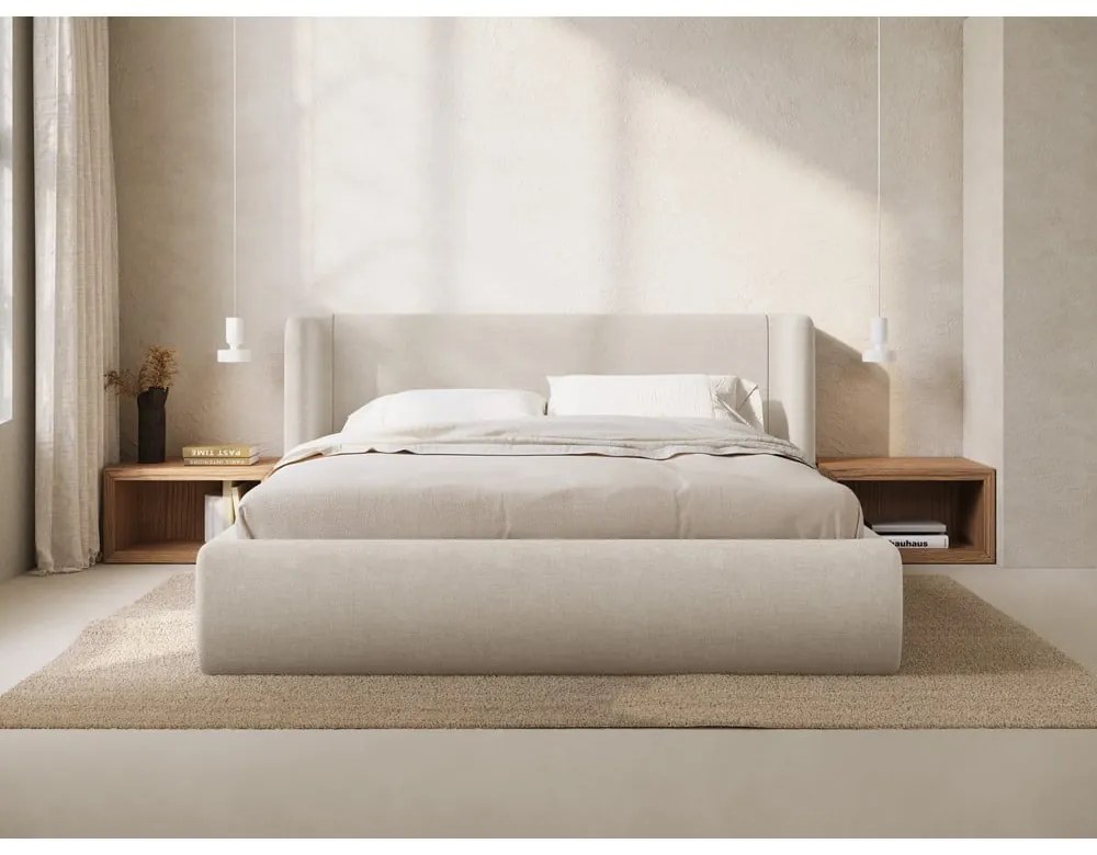 Letto matrimoniale imbottito color crema con contenitore con rete inclusa 200x200 cm Jason – Windsor &amp; Co Sofas