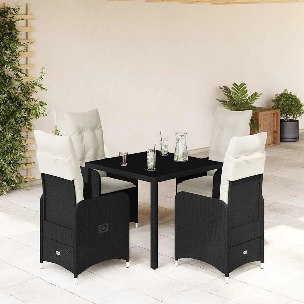Set Bistrò Da Giardino 5 Pz Con Cuscini İn Polyrattan Nero /