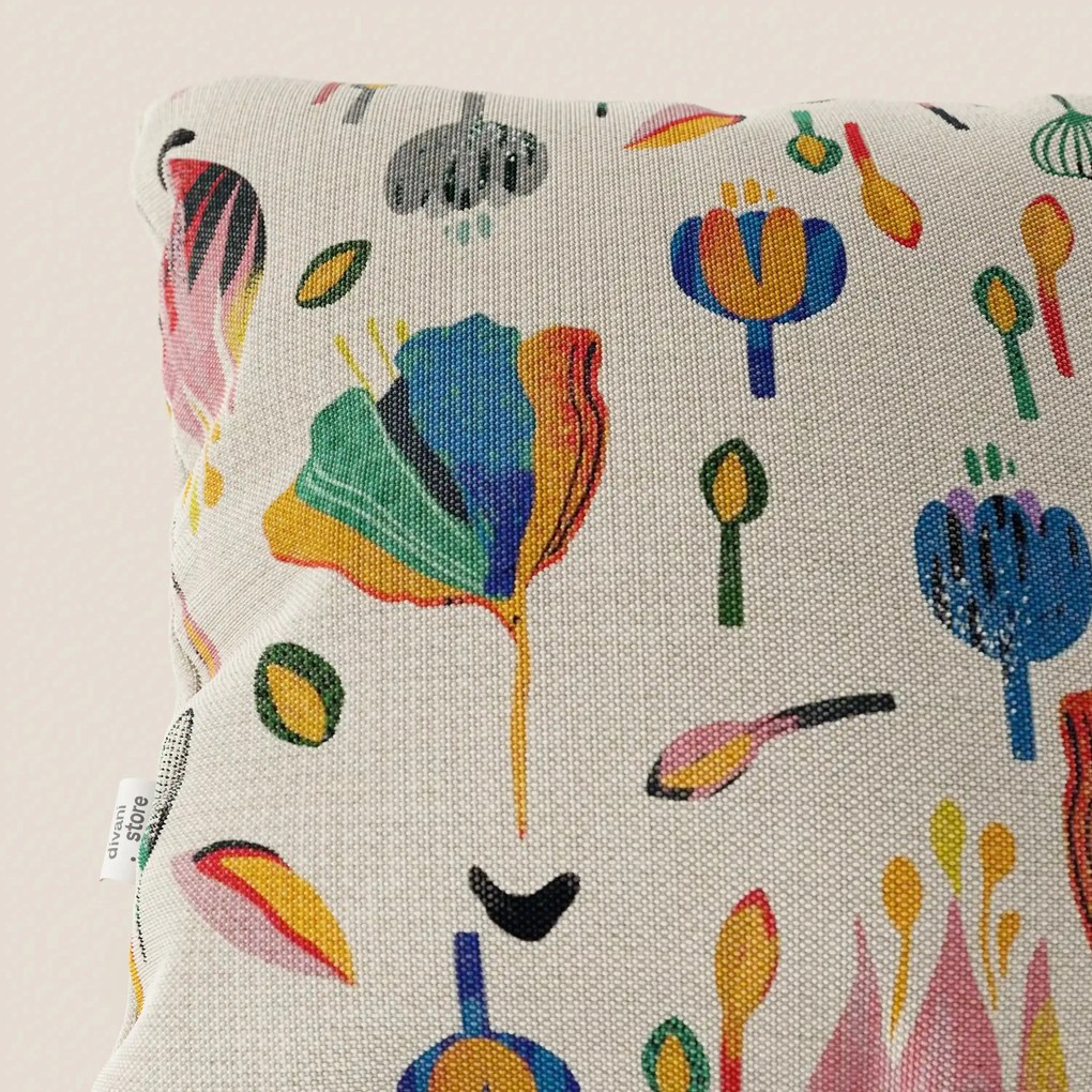 Joy collezione cuscini a fantasie multicolor in tessuto fresco cotone impermeabile panna