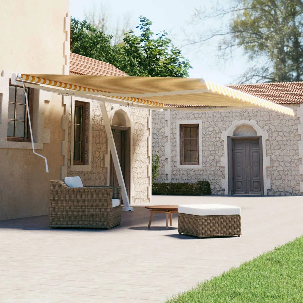 Tenda Da Sole Autoportante Manuale 600x300 Cm Gialla Bianca /