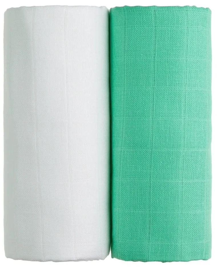 Set di 2 asciugamani in cotone bianco e verde , 90 x 100 cm Tetra - T-TOMI