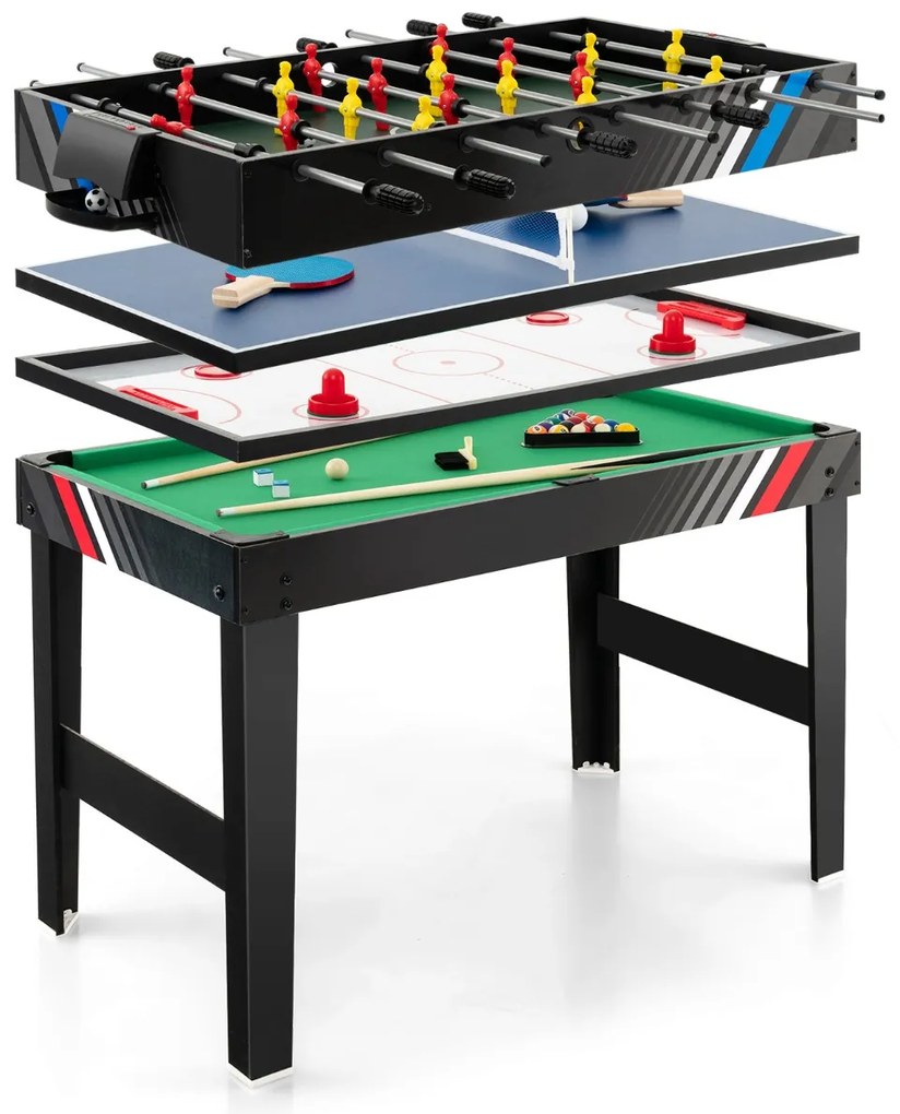 Costway Tavolo da gioco multiuso 4-in-1, Tavolo da calcio balilla da 125cm con biliardo hockey e ping pong per casa feste bar